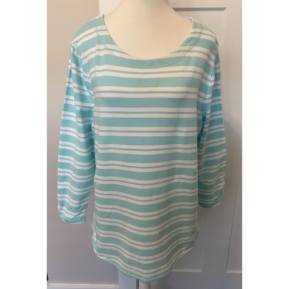 TALBOTS Womens Knit TOP 3/4 Sleeve BLUE White STRIPE Size XL